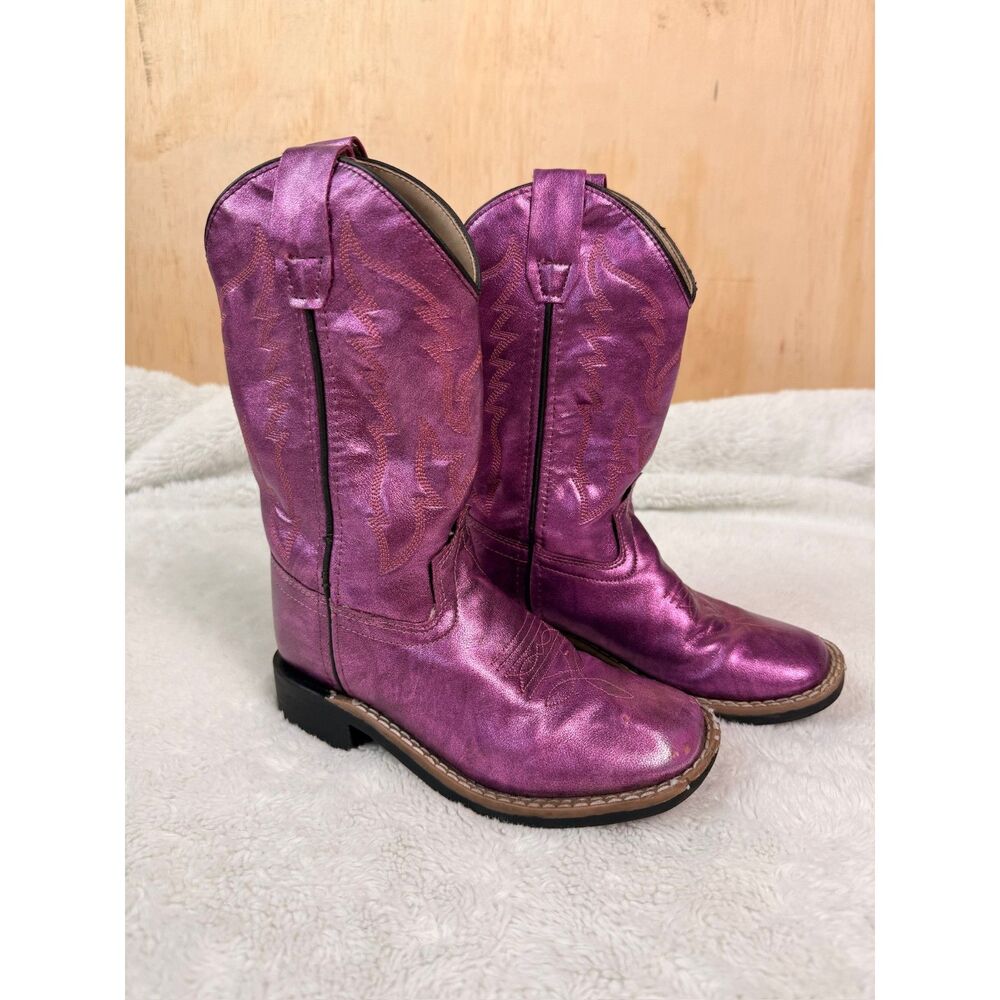 Old West Kids Pink Metallic Cowboy Boots Size 12D Western Boots